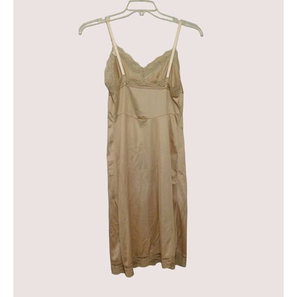 Vintage Figurfit Full Slip Womens 32 Beige Lace Anti Cling Adj Straps - Picture 7 of 9